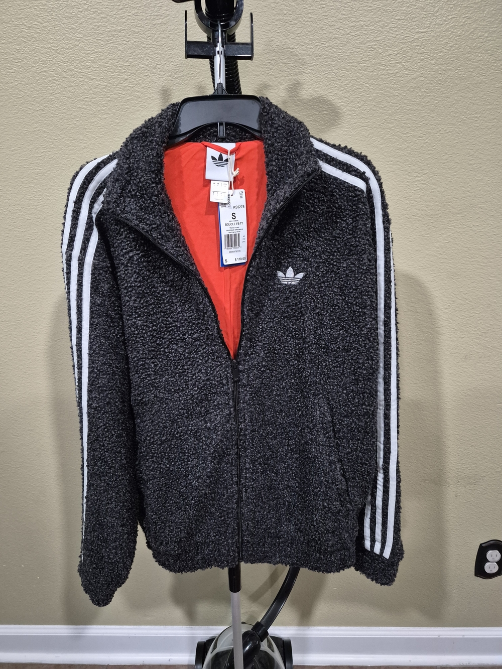 Adidas Men's Black Sherpa Track Jacket with Red Lining Size S